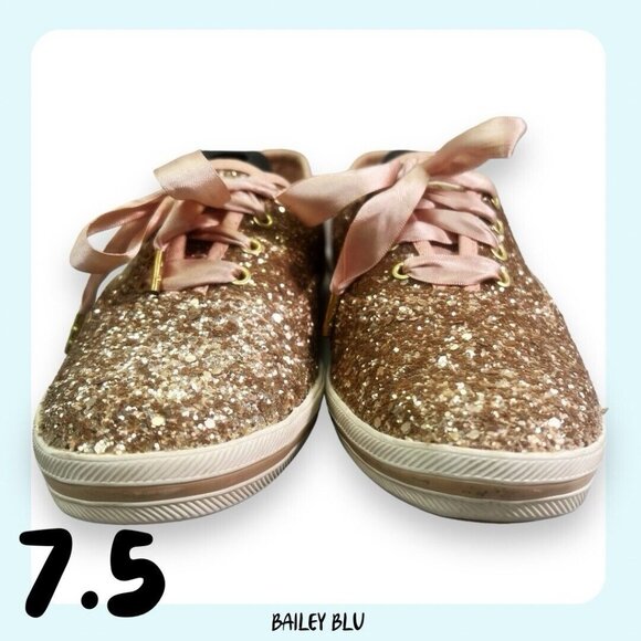 Keds Kate Spade Rose Gold Pink Peach Glitter Sneaker Shoe 7.5 - Picture 3 of 9